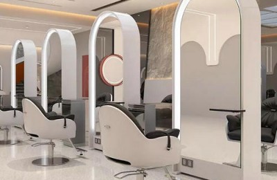 Barber Smart Glass Beauty Lighted Mirror Hairdressing Vanity Table Styling Station Salon Makeup Standing Walled Mirror multi-functional with Salon chair