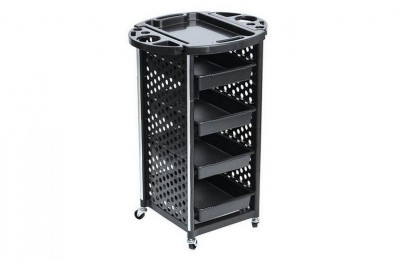 Cheap black plastic salon trolley storage cart with trays barber furniture
