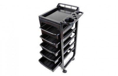 Black plastic design hairdressing tool carts salon trolley with trays barber equipment