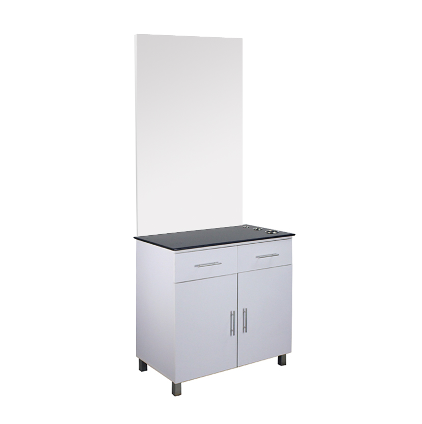 Aston Styling Station Barber Makeup Mirror Counter Cabinet