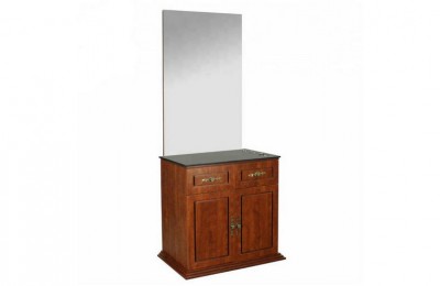 Functional hair salon barber station styling mirror with wooden cabinet