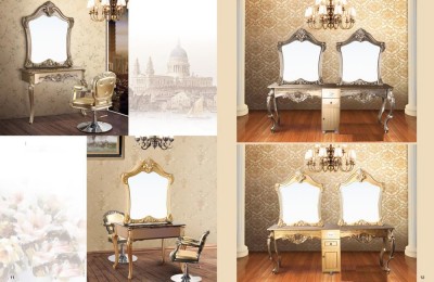 European Gold Hotel Dresser Styling Stations Salon Barber Mirror Table
