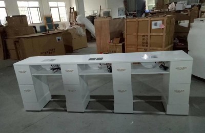 Modern glass white double manicure table nail desk bar station with dust collectors salon furnitures